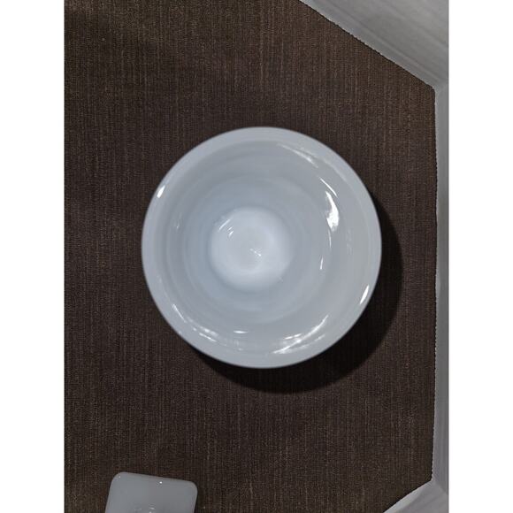 2 Vint Opal McKee Milk Glass Pedestal Stem Goblet Tea Glasses Thumbprint Design - Picture 4 of 5